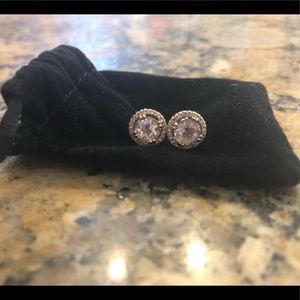 Rose gold morganite and diamond halo earrings